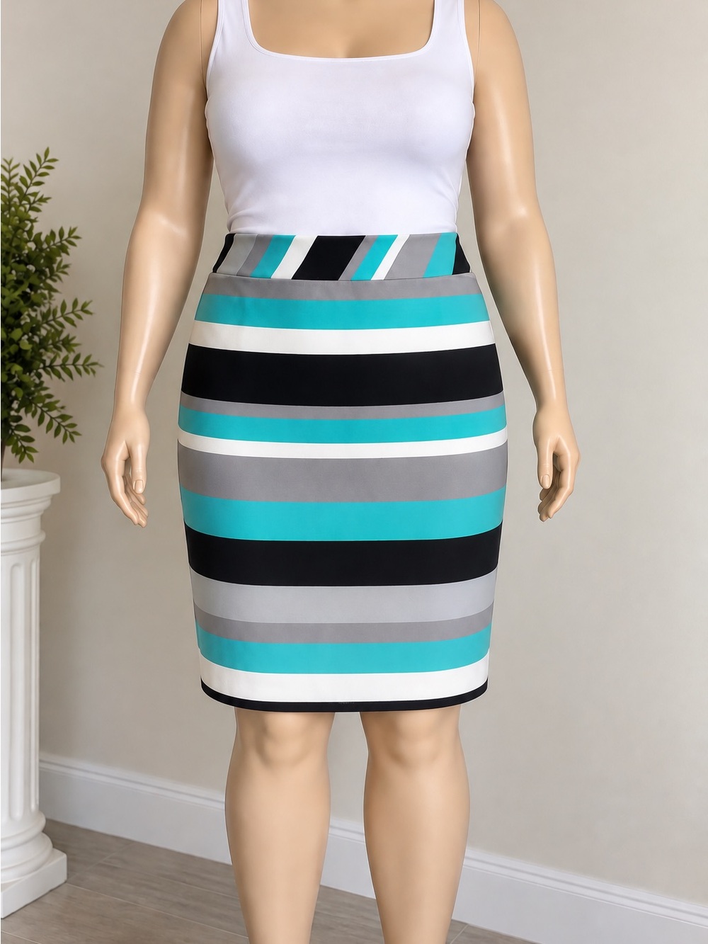 Nine West Striped Pencil Skirt Size 16 Petite Multicolor Stretch